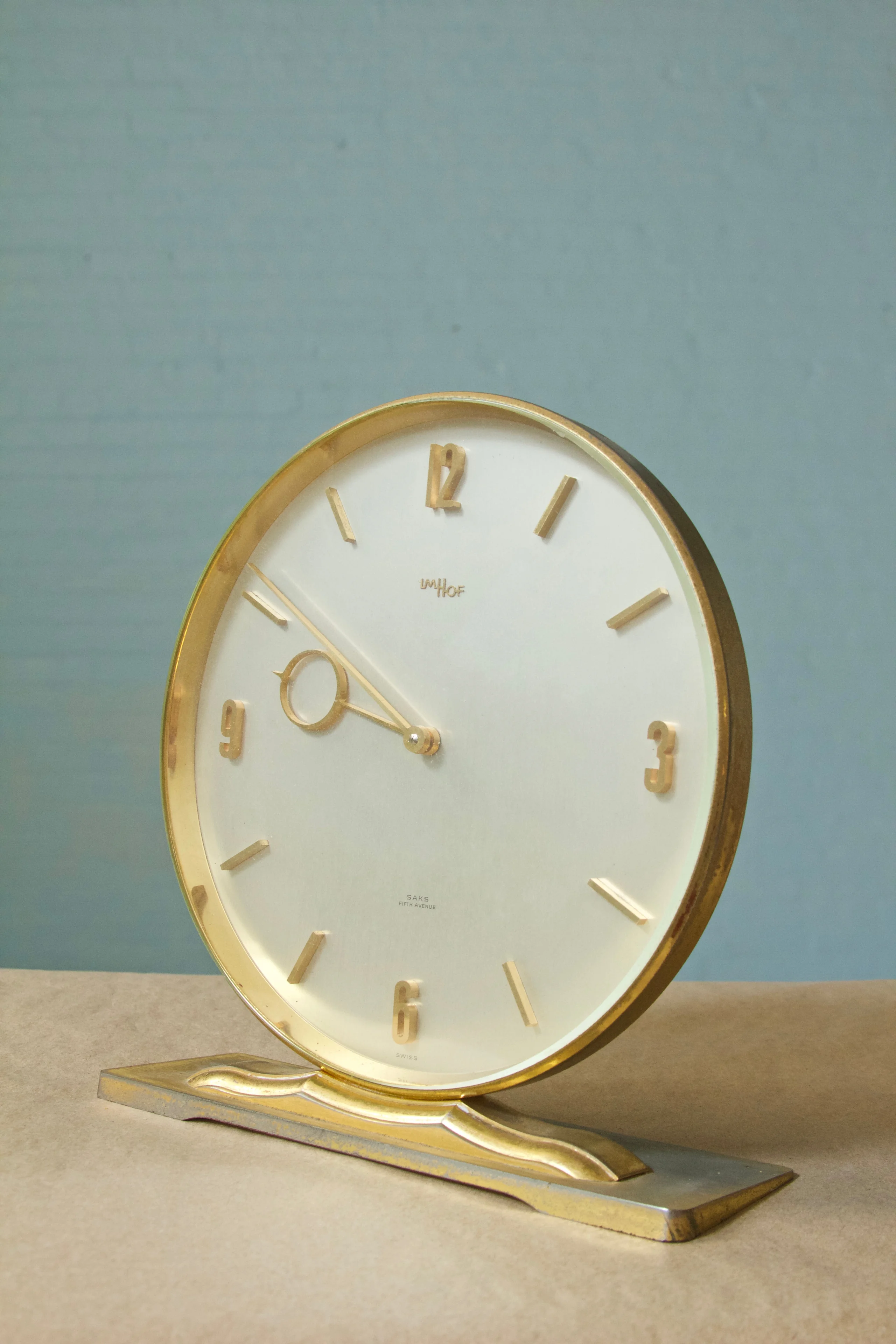 Vintage Imhof for Saks Fifth Avenue Circular Brass Desk Clock